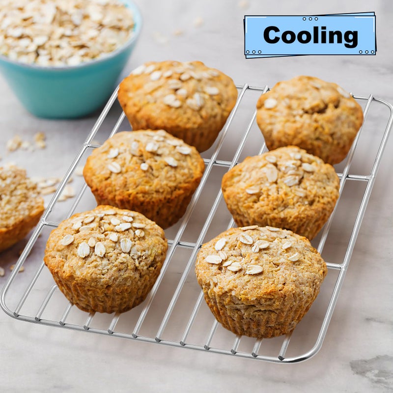 P&P CHEF Cooling Rack Pack of 2  Stainless Steel Small Cooking Rack for Cooling Baking Roasting Grilling Drying  Rectangle 9.7'' x 7.3'' x 0.6''  Fits Small Toaster Oven  Oven & Dishwasher Safe - Image 5